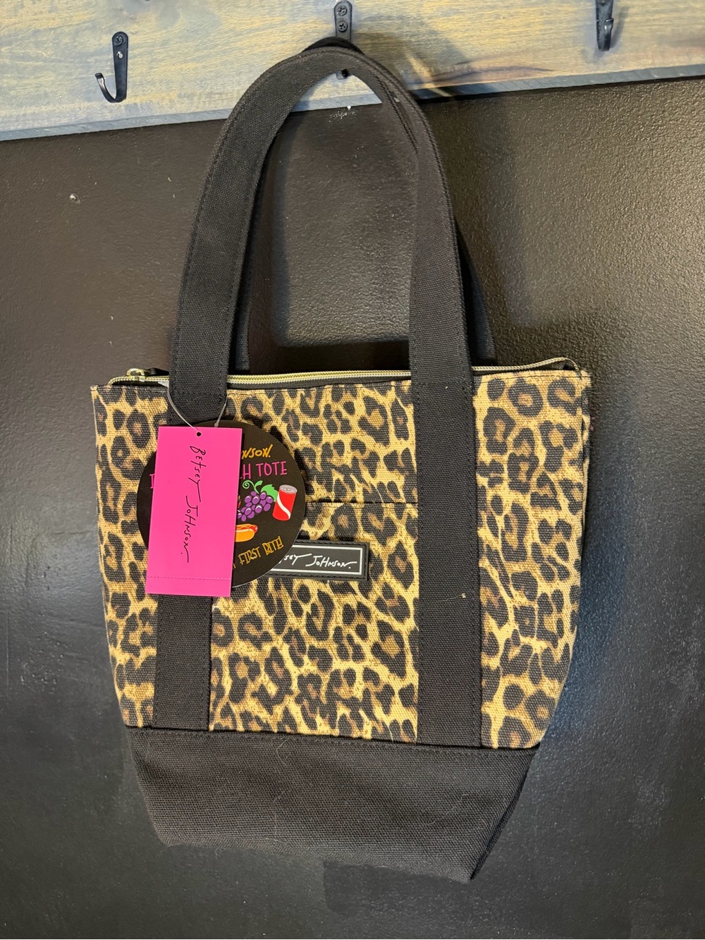 NWT Betsey Johnson Leopard Lunch Tote in Brown and Black